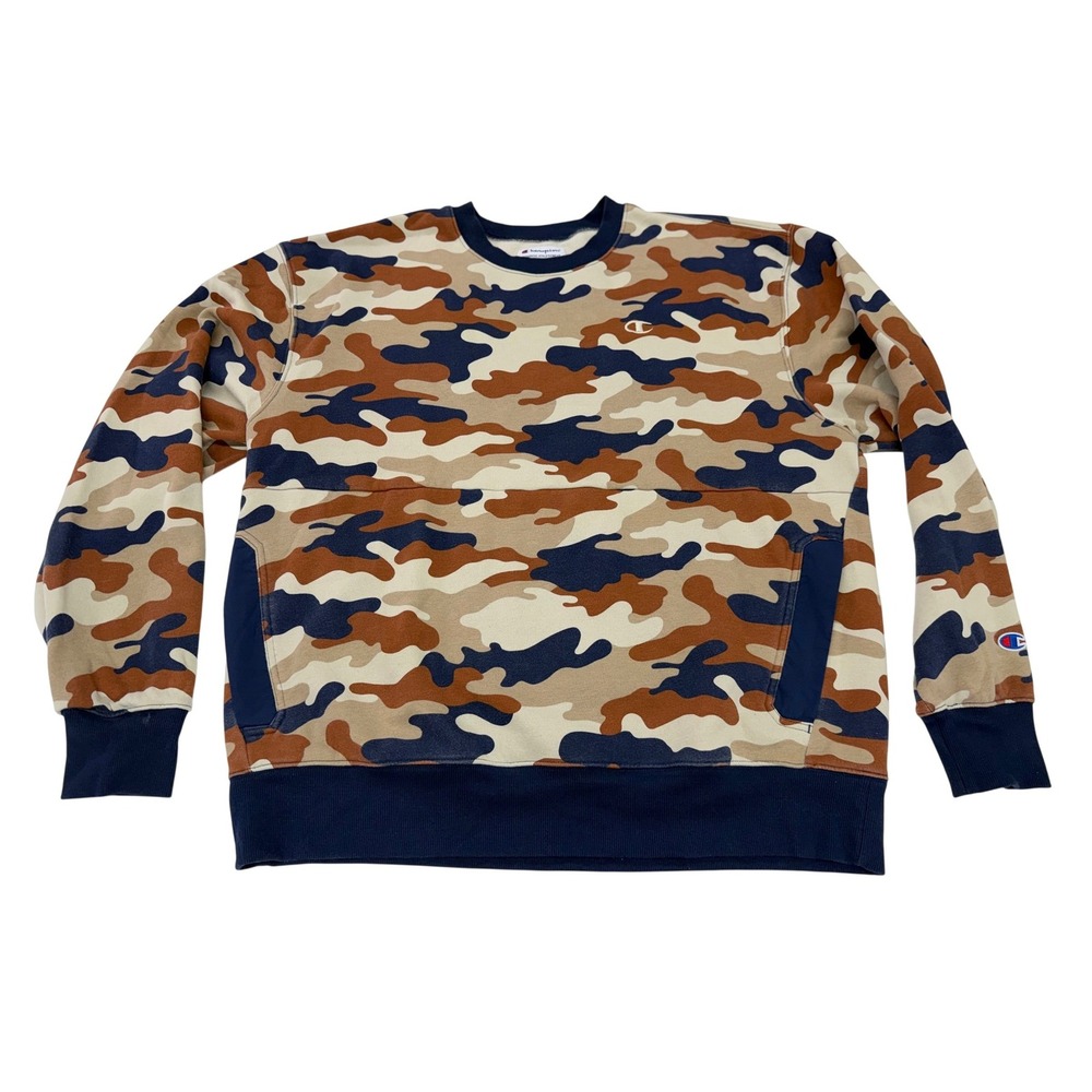Champion Sweatshirt Camo Multi Color Pullover Crewneck Pockets XL Men